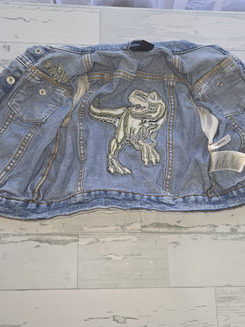 H&M Blue Denim Jacket with Gray Sweatshirt Sleeves - Size 2/3 - Picture 6 of 9